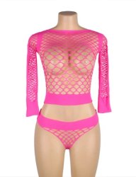 Two-Piece Fishnet Crop Pink