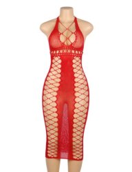Fishnet Hollow Out Long Lingerie Red