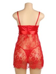 Eyelash Lace Sexy Push Up Babydoll Red
