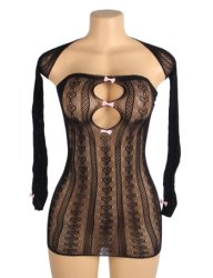 Hollow Out Bow Bodystocking Black