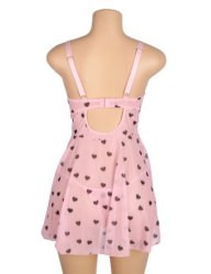 Heart Printed Lace Mesh Pink