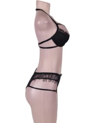 Black Eyelash Lace Strappy BH Set