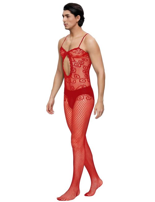 Crocheted Fishnet Bodystockings For Men - One Size