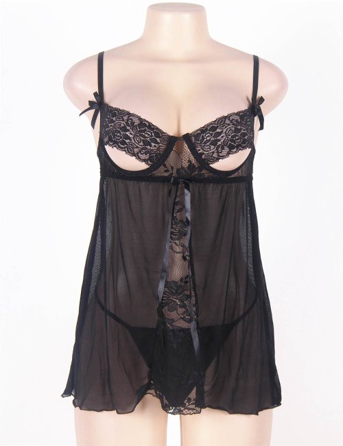 Open Cup Black Lace Babydoll