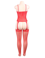 Red Fishnet Garter Dress - M