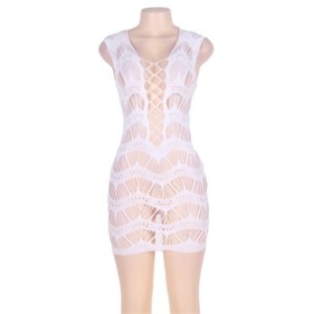  Crocheted Lace Hollow-Out Chemise Dress - XL 