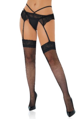  Net Stockings with Lace Top OS 