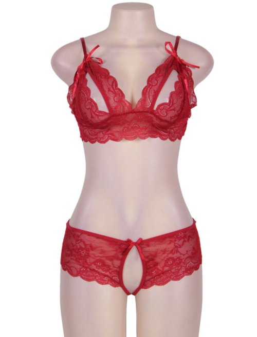 Cranberry And Lace Bra set - One Size