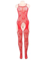 Red Heart Mesh Bodystocking - M