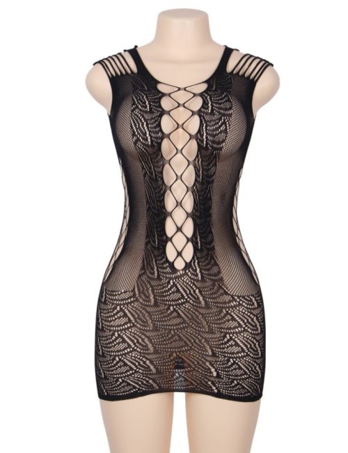 Crochet Mesh Hollow-out Mini Chemise Dress