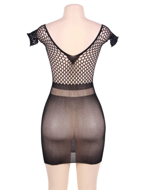 Crochet Mesh Hollow-out Mini Chemise Dress