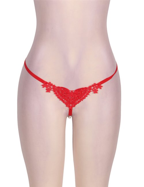 Heart Shaped with Pearl Beads Red G-String