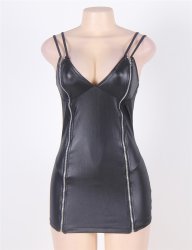 Front Zipper Faux Leather Dress