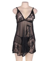 Floral Soft Lace Apron Chemise With Thong