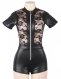  Short Sleeve Wet Look And Lace Bodysuit 