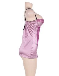 Purplish Red Deluxe Satin Lace Stitching Babydoll