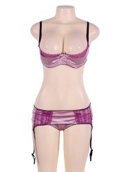 Satin Lace Stitching Open Bust BH Set