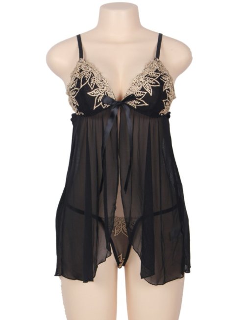 Black Sheer Mesh Babydoll Lingerie Set