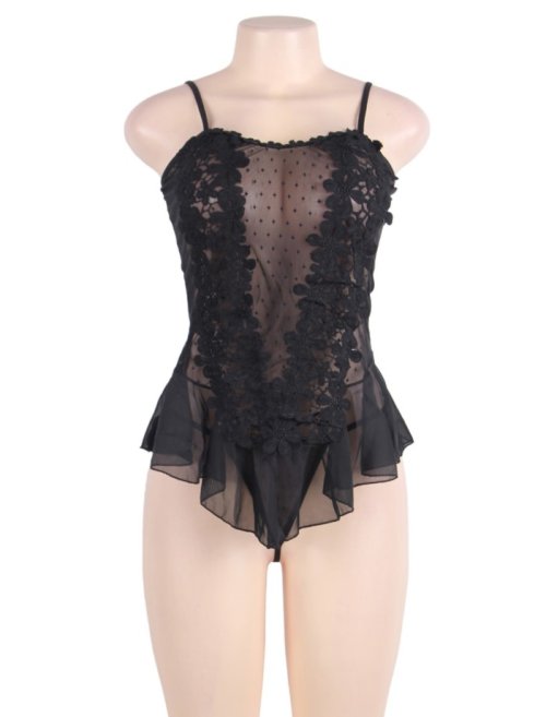 Flower Lace Babydoll - Black