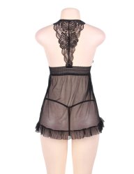 Black Sheer Mesh Babydoll Set