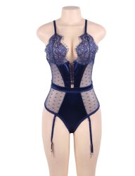 Blue Deluxe Satin Lace Stitching Teddy