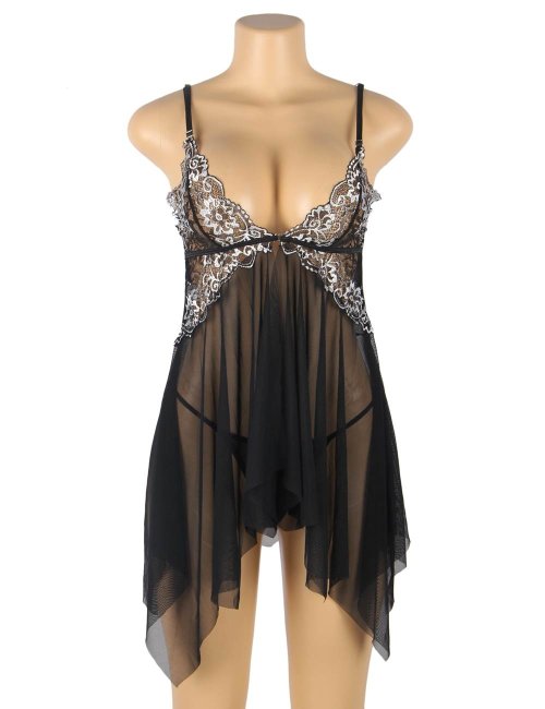 Black Lace Babydoll Set